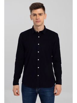 Snitch - Men Black Solid Full Sleeves Regular Fit Casual Shirt