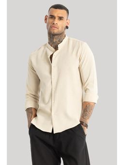 Snitch - Cream Textured Full Sleeves Slim Shirt