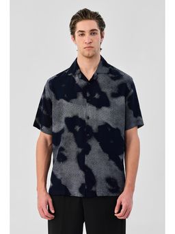 Snitch - Men Navy Blue Printed Half Sleeves Boxy Casual Shirt