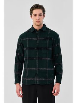 Snitch - Men Dark Green Checks Full Sleeves Oversized Casual Shirt