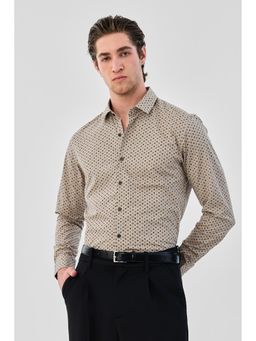 Snitch - Men Beige Printed Full Sleeves Slim Semi Formal Shirt