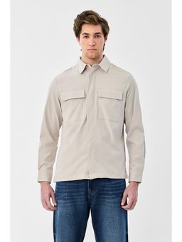 Snitch - Men Beige Solid Full Sleeves Regular Casual Shirt