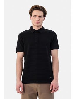 Snitch - Men Black Checks Regular Fit Casual Polo T-shirt