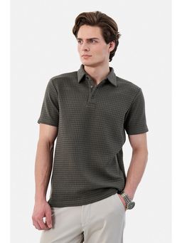 Snitch - Men Grey Checks Regular Fit Casual Polo T-shirt