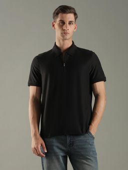 Tommy Hilfiger - Men Black Solid Regular Fit Cotton Polo T-shirt