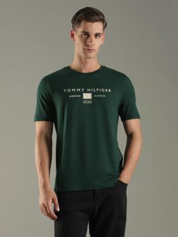 Tommy Hilfiger - Men Green Logo Regular Fit Cotton T-shirt