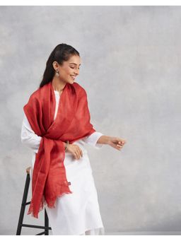 Fabindia - Red Linen Woven Vine Stole