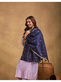 Fabindia - Navy Blue Cotton Silk Blend Banarsi Stole