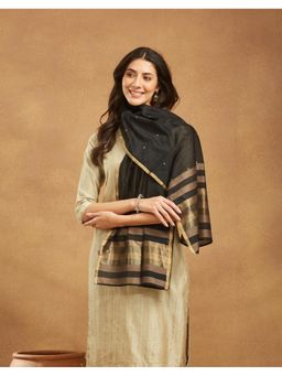 Fabindia - Black Cotton Silk Blend Banarsi Stole
