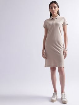 GANT - Women Beige Solid Polo Collar Short Sleeves T-Shirt Dress