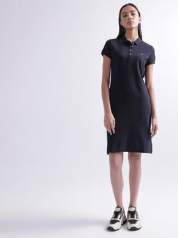 GANT - Women Navy Blue Solid Polo Collar Short Sleeves T-Shirt Dress