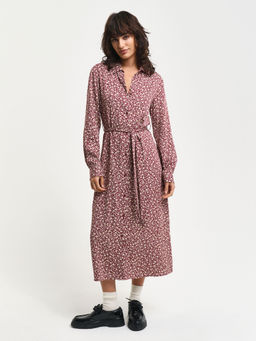 GANT - Women Red Printed Spread Collar Full Sleeves Shirt Dress with Belt (Set of 2)