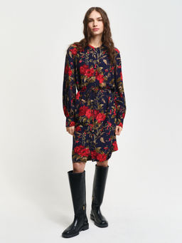 GANT - Women Navy Blue Floral Printed Full Sleeves Shirt Dress with Belt (Set of 2)