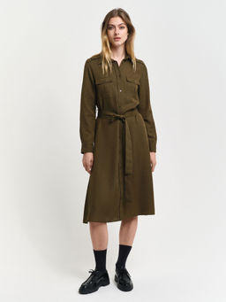 GANT - Women Green Solid Spread Collar Full Sleeves Shirt Dress with Belt (Set of 2)