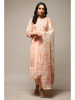 Biba - Peach Linen Unstitched Suit (Set of 3)