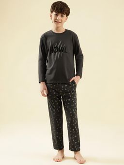 Lil Tomatoes - Boys Charcoal Typography Cotton Night Suit