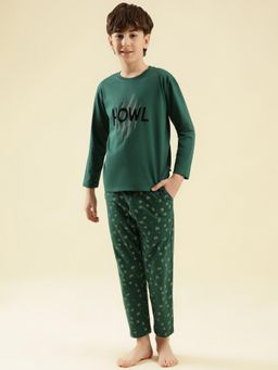 Lil Tomatoes - Boys Green Typography Cotton Night Suit