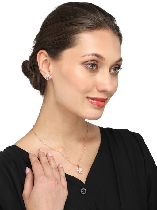Yellow Chimes Women Rose Gold-Plated American Diamond Heart Shaped Pendant Set of 2