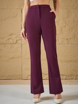 Magre - Flex Fit Relaxed Wine Solid High Rise Trousers