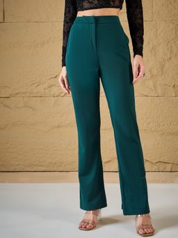 Magre - Flex Fit Relaxed Green Solid High Rise Trousers