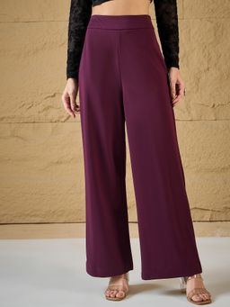 Magre - Wine Solid Flat-Front Mid-Rise Pant