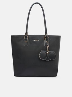 Caprese - Women Black Tote Bag with Sunglass Case (L)