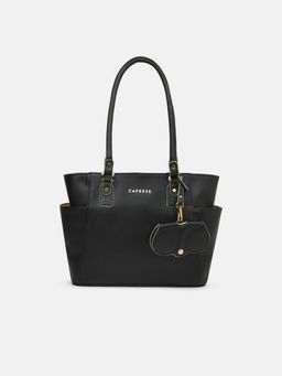 Caprese - Women Black Tote Bag with Sunglass Case (M)
