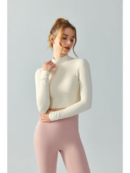 RYZ - White Swoosh Full Sleeves Sports Crop Top