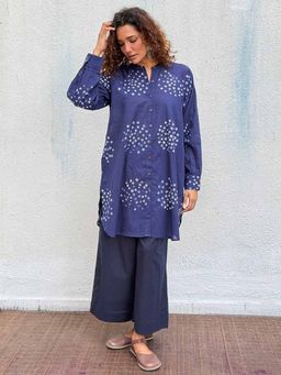 Chidiyaa - Navy Blue Paper Moon Bandhej Cotton Kurta