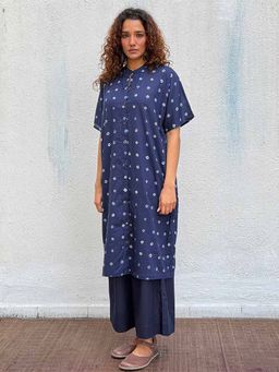 Chidiyaa - Navy Blue Breezy Belle Bandhej Cotton Kurta