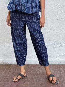Chidiyaa - Navy Blue Honeyberry Block Printed Cotton Pant