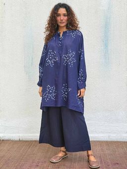 Chidiyaa - Navy Blue Indi-Glow Bandhej Cotton Kurti