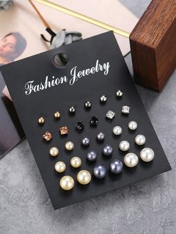 Jewels Galaxy - Gold Plated Multicolor Stud Earrings Set of 15