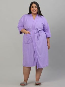 Creeva - Plus Size Micro Terry Bathrobe Soft and Elegant -Lavender