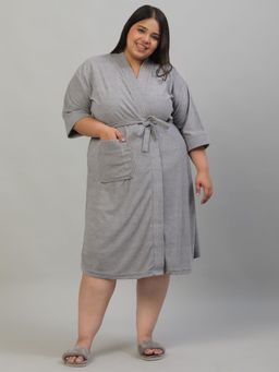 Creeva - Plus Size Micro Terry Bathrobe Soft and Elegant -Grey