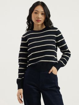 United Colors of Benetton - Navy Blue Round Neck Stripes Sweater