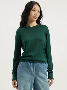 United Colors of Benetton - Green Round Neck Solid Sweater