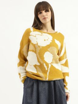 United Colors of Benetton - Yellow Round Neck Floral Garden Sweater