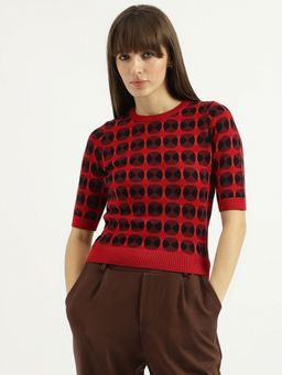 United Colors of Benetton - Red Round Neck Geometric Sweater