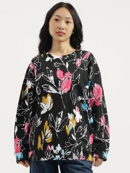 United Colors of Benetton - Womens Multi-Color Round Neck Floral Sweatshirt
