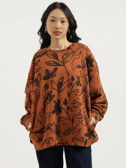 United Colors of Benetton - Womens Brown Round Neck Floral Sweatshirt