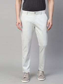 GENIPS - Men's Off White Cotton Stretch Caribbean Slim Fit Solid Trousers