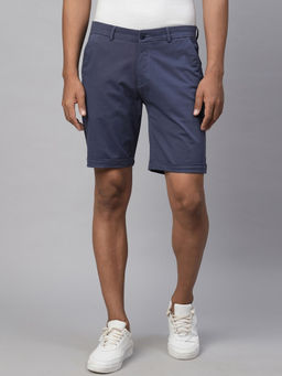 GENIPS - Men's Dark Blue Cotton Lycra Slim Fit Shorts