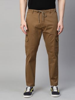 GENIPS - Men's Brown Cotton Stretch Bahamas Cargo Fit Solid Cargo