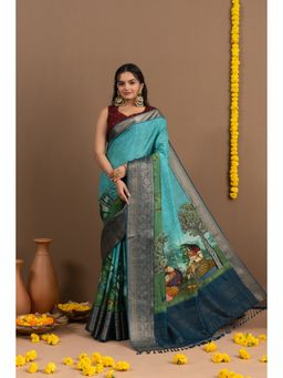 Ekana Label - Sakhi Saheli Turquoise Saree with Unstitched Blouse
