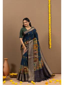 Ekana Label - Amolika Neel Saree with Unstitched Blouse