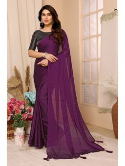 VAIRAGEE - Antra Purple Chiffon Embellished Saree with Unstitched Blouse