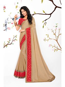 Laxmipati Sarees - Designer Printed Beige Brasso Saree with Unstitched Blouse