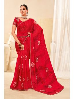 Laxmipati Sarees - Designer Printed Red Chiffon Saree with Unstitched Blouse