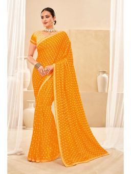 Laxmipati Sarees - Designer Printed Mustard Georgette Saree with Unstitched Blouse